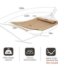 Outdoor Double Hammock With Hardwood Spreader Bars, Ultra Comfy 475 Lbs Capacity For Two, Rope Hammock With Quilted Polyester Pad And Pillow, Detachable Pad For Easy Cleaning, Reinforced Ties, Patio Poolside Tan on dimensions illustration
