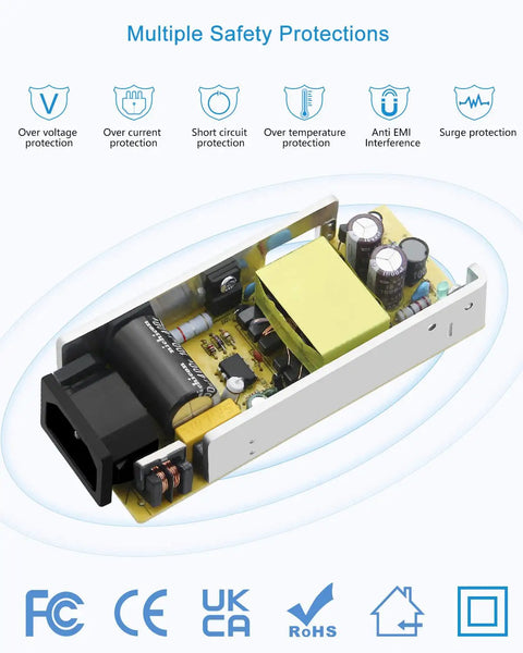 24V 3A 72W AC To DC Power Supply For LED Strips 5050 3528 And CCTV Cameras, internal view showing circuit board and components