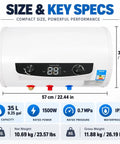 This Electric Water Heater Wall Mount Tank Is A Total Beast With 1500W Fast Heat Element And Bombproof Stainless Steel Plus Thick Enamel Liner Gets You Hot Water In A Jiffy For The Home Vibe At 110V - 9.25 gal size, digital display features.