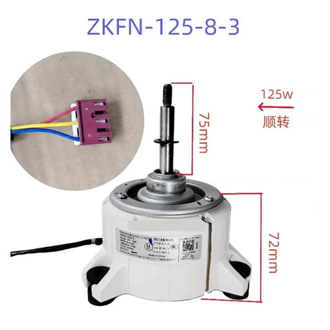 Heavy Duty Air Conditioning Fan Motor ZKFN 125 8 3 showing dimensions and connection details for home and industrial use.