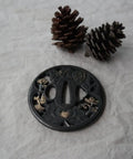 Black Alloy Tsuba Koshirae Accessory With Lotus Pattern For Katana Wakizashi Or Tanto New Condition 78mm By 76mm Guard