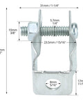 Heavy Duty Half Inch Conduit Hanger With Bolt Pack Of 50 Zinc Plated Steel Insulated Supports For EMTD And Rigid Conduits, close-up view with dimensions.
