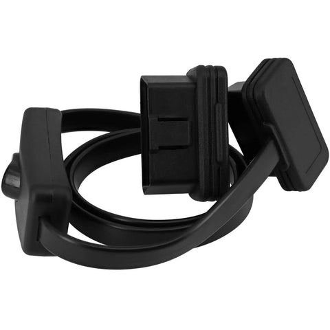 Must-Have OBD II 16 Pin Extension Cable With Switch, 0.6M 2Ft, 90 Degree Right Angle, close-up of male to female connectors