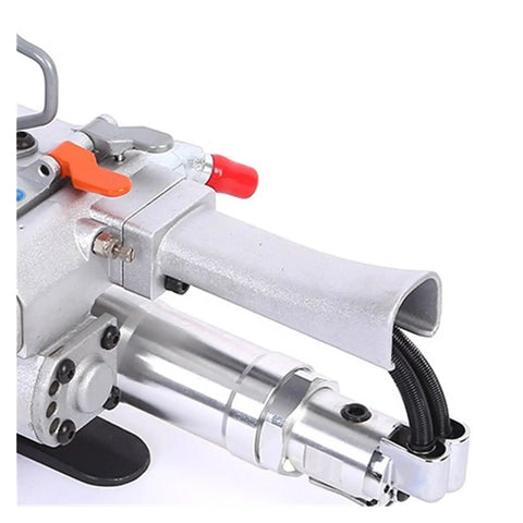 Close-up of Slick Heavy Duty Pneumatic Strapping Machine For Effortless Belt Sealing and Rapid Automatic Cable Tying handle and controls.