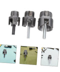 Pro Grade 3pc Pipe Threader Tool Kit For Plumbers Compatible With Electric Drill showing three steel pipe threading bits.