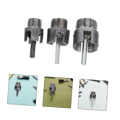 Pro Grade 3pc Pipe Threader Tool Kit For Plumbers Compatible With Electric Drill showing three steel pipe threading bits.