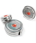 Top Shelf Stainless Steel Tape Measure For Woodworking And Diy Jobs With Dead On One Millimeter Accuracy, three metal reels visible.