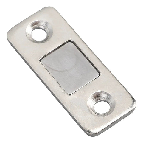 Close-up of ultra-thin stainless steel piece from 8 Pack Magnetic Door Catch And Cabinet Latch Ultra Thin Strong Hold Adhesive Mount