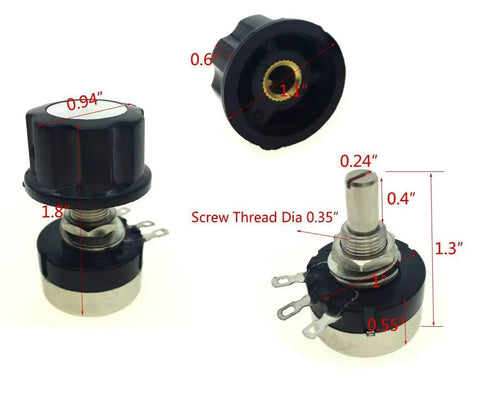 5K Ohm 6mm Shaft Rotary Taper Potentiometer With Knob, Carbon Film, Single Turn, 3 Terminals, Round Shaft, Compact 25x14mm Body