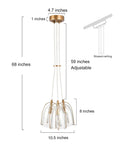 Gold Modern 3-Light Pendant Chandelier with Seeded Glass Shades, adjustable chain, dimensions 68 inches tall, 10.5 inches wide.