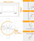 Diagram showing dimensions and adjustable angles of Dope Outdoor LED Flood Light 500W Equivalent RGBW Color Changing Lighting