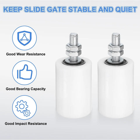 2 Pack Slide Gate Guide Rollers 2 Inch Diameter By 2.75 Inch Length Nylon Wheels With Sealed Ball Bearings For Sliding Doors