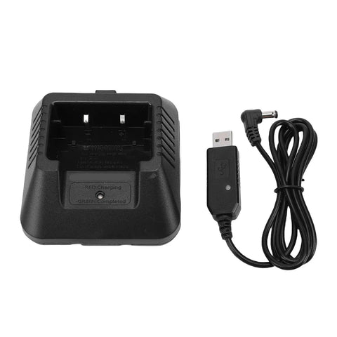 2 Pack UV5R Radio Charger Dock With Built In Indicator Light for UV5R Plus radios, includes USB cable, ABS construction, easy docking.