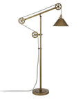 Pulley System Floor Lamp With Ribbed Glass Shade In Blackened Bronze And Clear, Adjustable 70 Inch Tall Lighting displayed side view