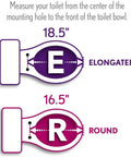 Diagram showing toilet bowl measurements for elongated 18.5" and round 16.5" sizes for Premium White Elongated Toilet Seat Featuring Silent Slow Close Hinges Crafted From Tough Polypropylene With Zero Wiggle Room Rock Solid Construction Fits Standard American Homes And Makes Any Install Dead Easy.