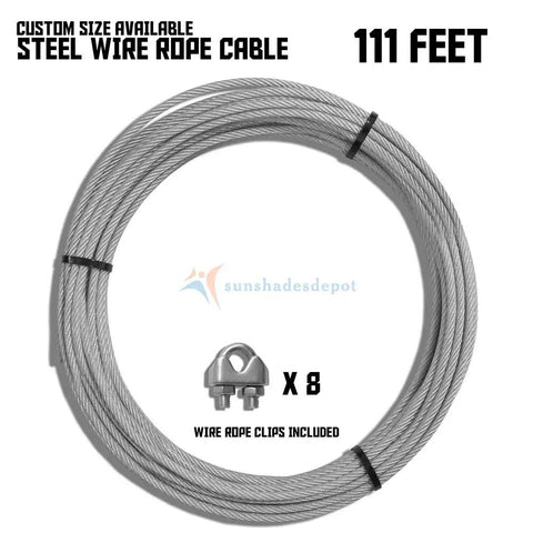 Heavy Duty Sun Shade Sail Hardware Kit With 111 Feet Galvanized Wire Rope And Eight Clamps For Cable Railing, Steel Wire Rope Cable