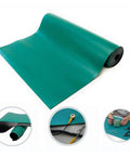 Anti Static Silicone Work Mat For Electronics Repair 60x240cm Heat Resistant Soldering Surface Green, rolled and flat view
