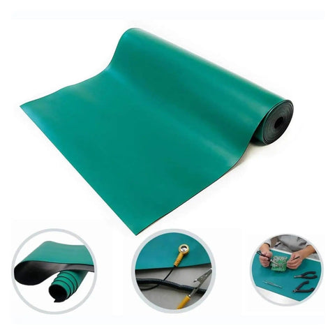 Anti Static Silicone Work Mat For Electronics Repair 60x240cm Heat Resistant Soldering Surface Green, rolled and flat view