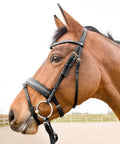 Horse wearing Soft Elastic Rein Aid Inserts for Horses Rein Extensions That Improve Contact and Promote Soft Hands Easy to Attach Strap