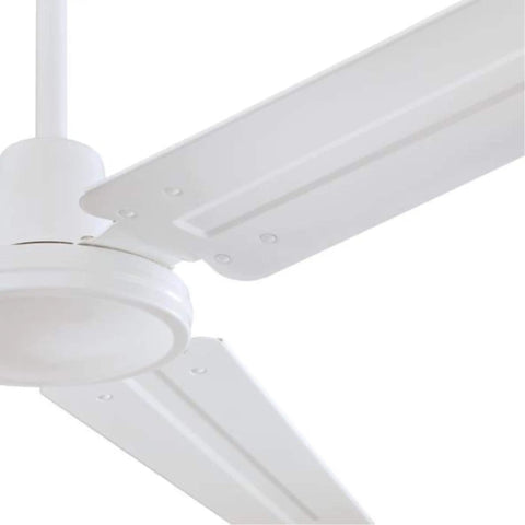 Close-up of Jax 56 Inch White Dope Modern Industrial Ceiling Fan With Remote Control featuring three white steel blades and down rod.