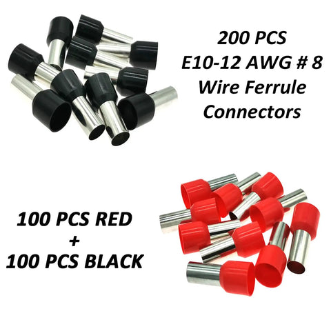 200 Piece Insulated Wire Ferrules Kit For 8 AWG End Terminals Red And Black No Fuss Install In Car Audio Electronics