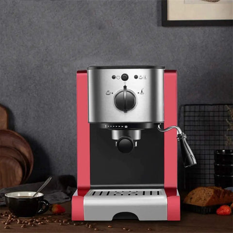 Front view of Italian Automatic Espresso Machine With 15 Bar Pressure And Steam Milk Foam System Two Cup Home Coffee Maker 1350W