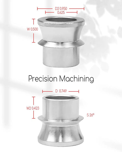 Three Quarter To Five Eighth Inch High Misalignment Spacers Kit For Rod End Joints, four steel spacers shown with size markings
