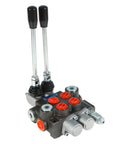 2 Spool Hydraulic Directional Control Valve 11 GPM 3625 PSI with SAE Ports suitable for tractors and loaders, front view