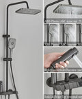 RIBEUJIZS Digital Shower System, White Digital Display Shower System Set LCD Hot and Cold Bathroom Faucet 4 Way Rainfall Tap Mixer，No Digital Grey-1，No Digital Grey-1 with ABS plastic overhead and handheld showers.