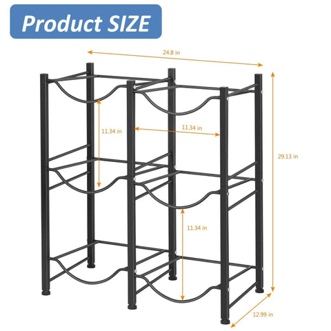 5 Gallon Water Bottle Holder With Three Tiers Black Double Row Built Tough Heavy Duty Jug Rack For Home Kitchen Six Slots Space Saver