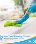 Grime Busting Ultra Soft 50 Pack Microfiber Cloths cleaning kitchen counter with gloves