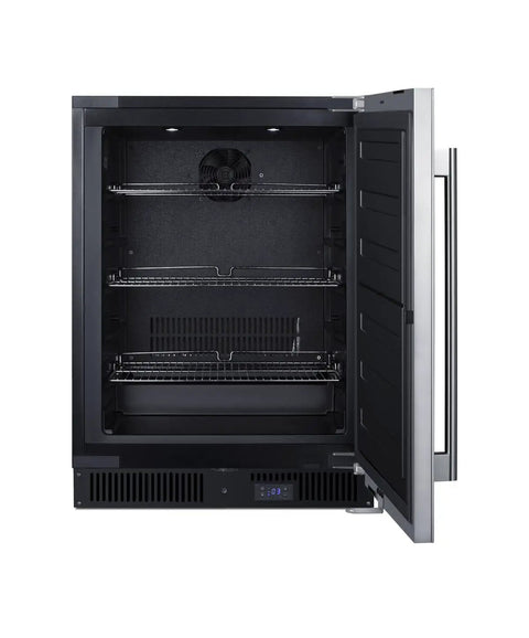 Interior view of Built Tough 24 Inch All Freezer Stainless Finish Ada Compliant Frame 3 Point 7 Cu Ft Frost Free with shelves.