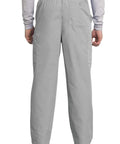 Back view of Mens Fly Front Cargo Scrub Pants With 7 Pockets Durable Fade Resistant Poly Cotton Poplin Plus Size 5XL Grey Rugged Wear