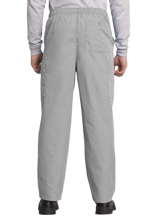 Back view of Mens Fly Front Cargo Scrub Pants With 7 Pockets Durable Fade Resistant Poly Cotton Poplin Plus Size 5XL Grey Rugged Wear