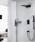 Total Game Changer In Wall Concealed Waterfall Shower System Solid Lead Free Copper Matte Black Vacuum Plated Finish with shelf
