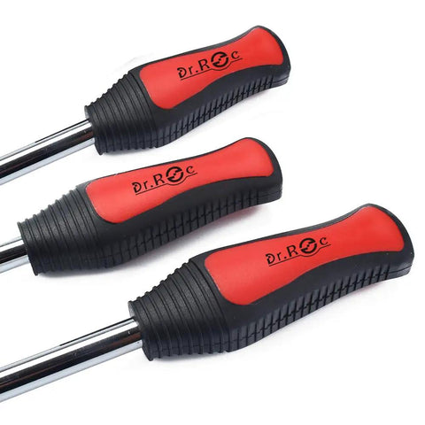 Tire Spoon Lever Kit For Dirt Bikes Motorcycles ATVs And Lawn Mowers With Stable Carry Bag showing red handle tire irons.