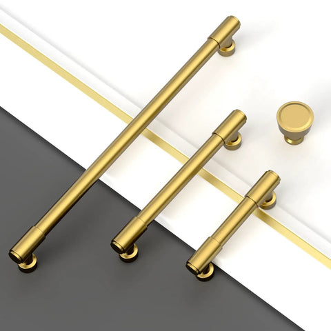 Gonna Love These Heavy Duty Brushed Brass Modern Cabinet Pulls Smooth kitchen upgrade, five inch, solid drawer grips, ten pack.