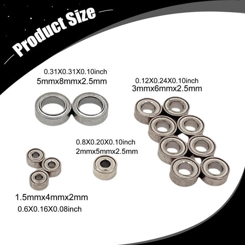 14 Piece Ball Bearing Upgrade Kit For WLtoys 244016 RC Car 1 24 Scale High Precision Bearings with Product Dimensions