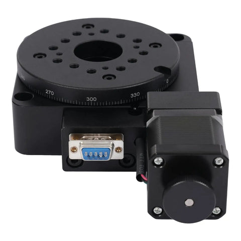 Motorized Rotary Platform Optical Rotation Stage 100mm Turntable With 0.01 Degree Resolution 180 To 1 Worm Gear Beefy 45kg Load