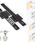 20 Inch Black Soft Close Sliding Cabinet Door Hardware Kit with heavy duty galvanized steel ball bearing hinges.