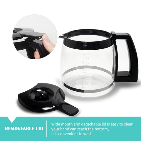 12 Cup Glass Replacement Carafe For Coffee Makers No-Hassle DCC-2200 DCC-2600 DCC-2800 DCC-3200 DCC-3200P1 with removable lid