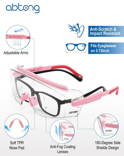 Over Eyeglasses Safety Glasses With ANSI Z87.1 Certification Clear UV380 Anti Fog Wraparound Lenses Adjustable Temples