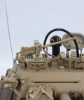 Top view of 1/16 Scale Remote Control M113A1 MRV Tank With Infrared Barrel Recoil, antennas and details, Desert Yellow Pro Edition.