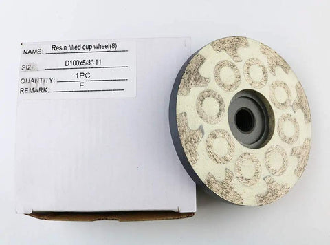 4 Inch Diamond Resin Filled Cup Wheel With 5/8-11 Thread For Grinding Granite Stone And Tiles, Wet Or Dry Use, Fine Grit