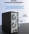 Eight Bay External Sata Hard Drive Enclosure Features No Sweat Setup With Hot Swap Trays And Smart Cooling Fan showing dual fans and honeycomb heat dissipation.