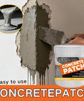 Heavy Duty Concrete Patch Powder And Rapid Set Cement Crack Filler Sealant For Driveways Patios Sidewalks Hella Strong Bond No Mess Waterproof Exterior Repair Mix applied to wall damage with trowel.