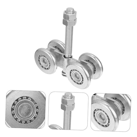 Beefy, Heavy Duty Sliding Door Hanging Wheel Track Roller Replacement for Industrial Doors, showing durable steel rollers close-up.