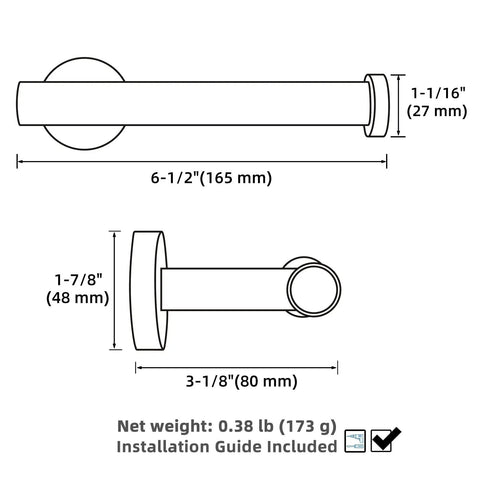 Dimensions for Brushed Dark Gold Stainless Steel Toilet Paper Holder With Round Arm Design, SUS304 Wall Mount TP Hanger