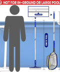 Diagram illustrating the All In One Pro Grade Pool Cleaning Kit with 10 inch nylon brush and 50 inch telescopic aluminum pole.