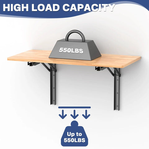 Space Saving Wall Mounted Folding Workbench For Garage And Workshop, Heavy Duty Fold Down Table Desk That Holds Up To 550 Lbs